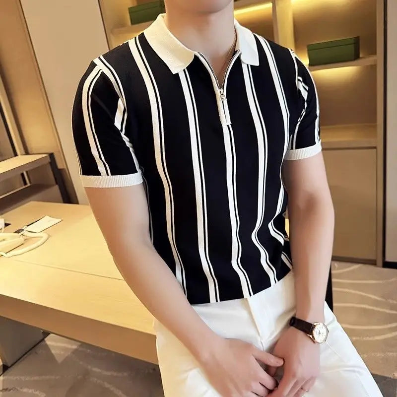Herr Polo Skjorta Randig Storlek M Polyester Kortärmad-3