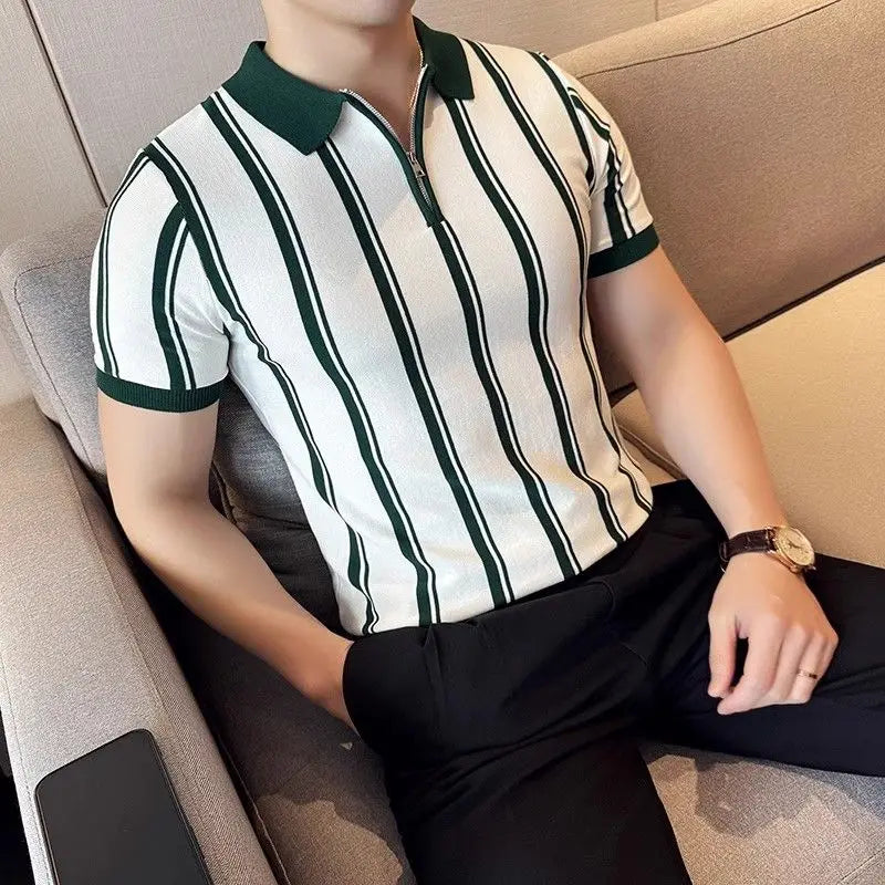 Herr Polo Skjorta Randig Storlek M Polyester Kortärmad-4