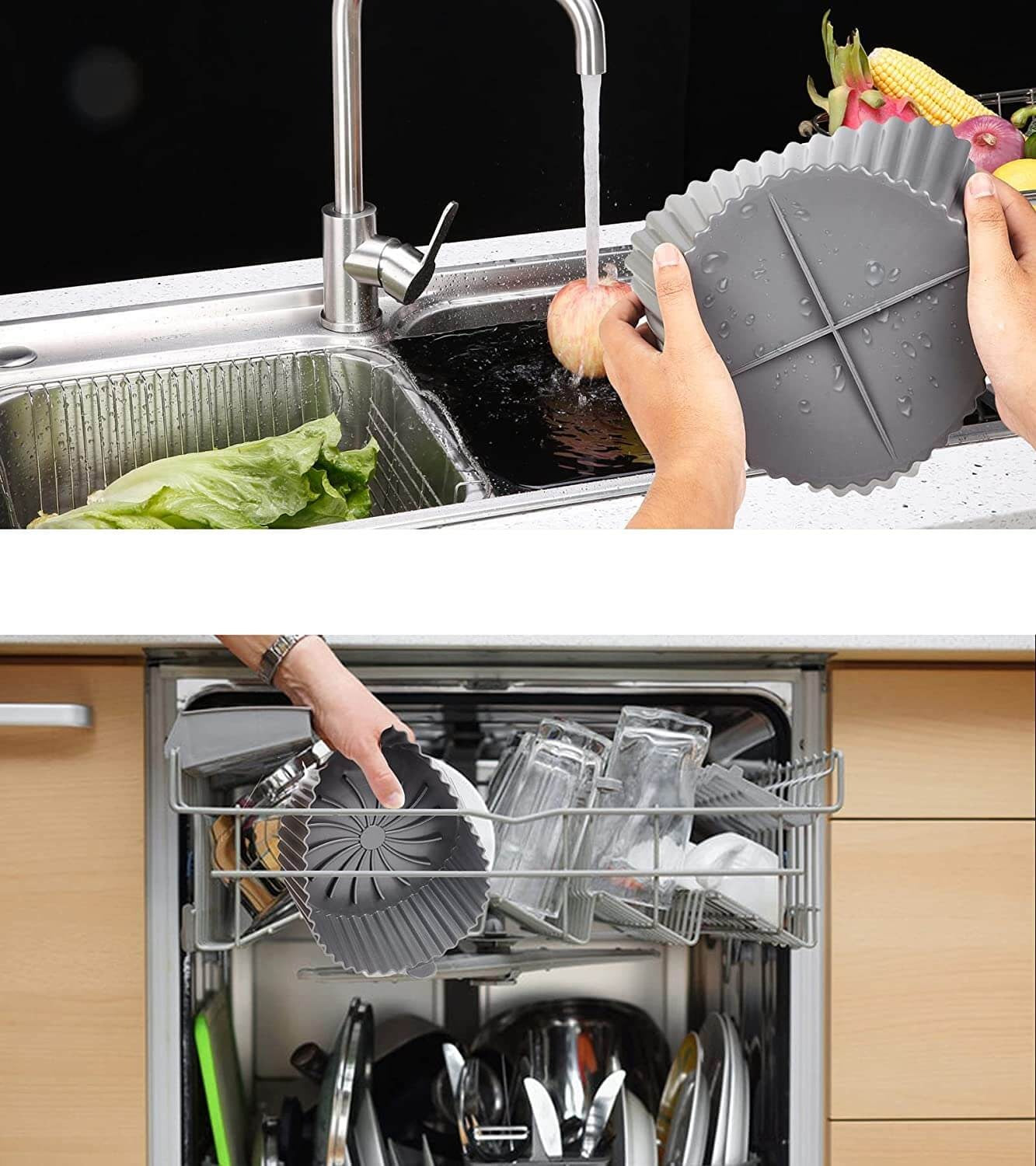 GreenFry - Värmebeständig återanvändbar silikonkorg för bakning i airfryer